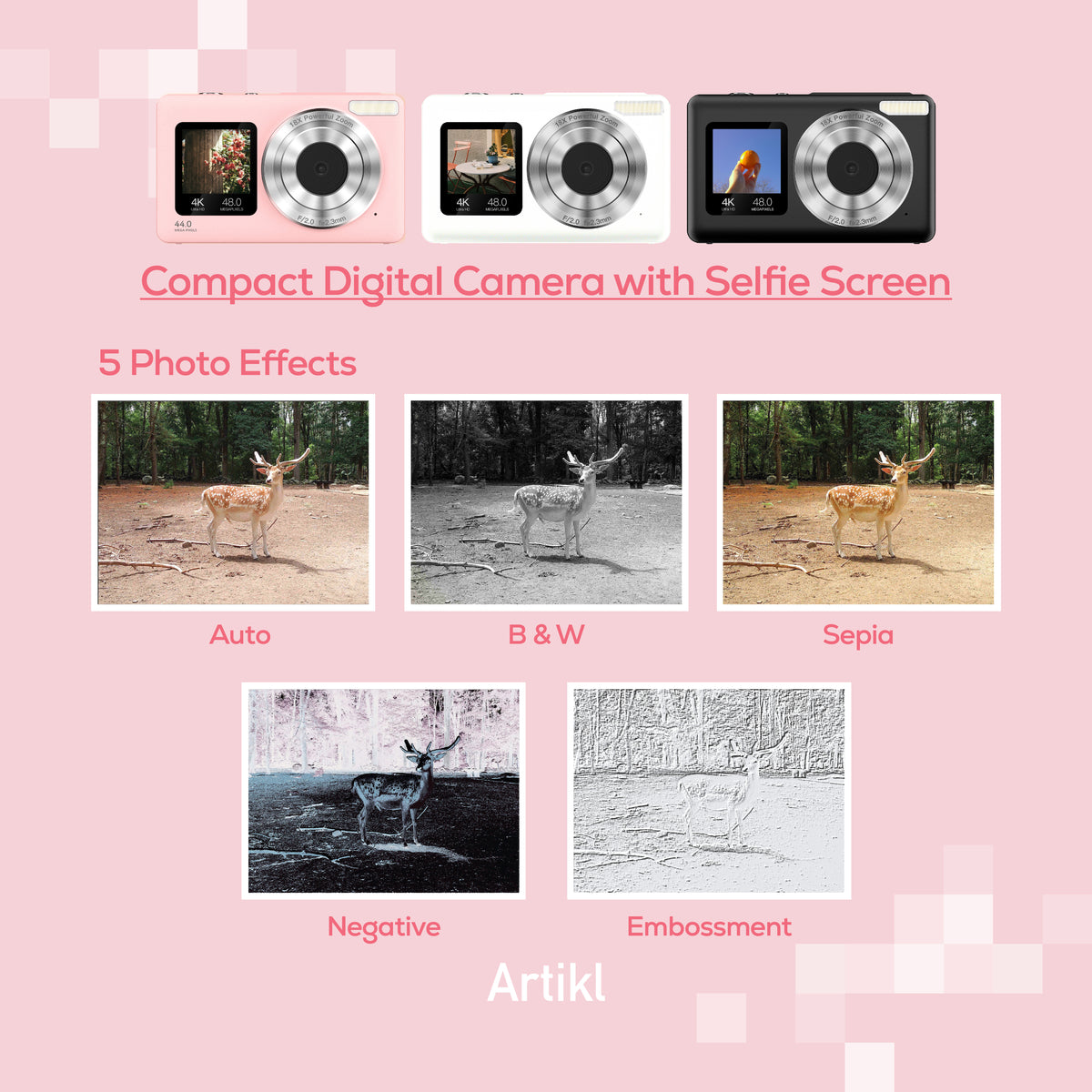 Compact Selfie Digital Camera with Selfie Screen