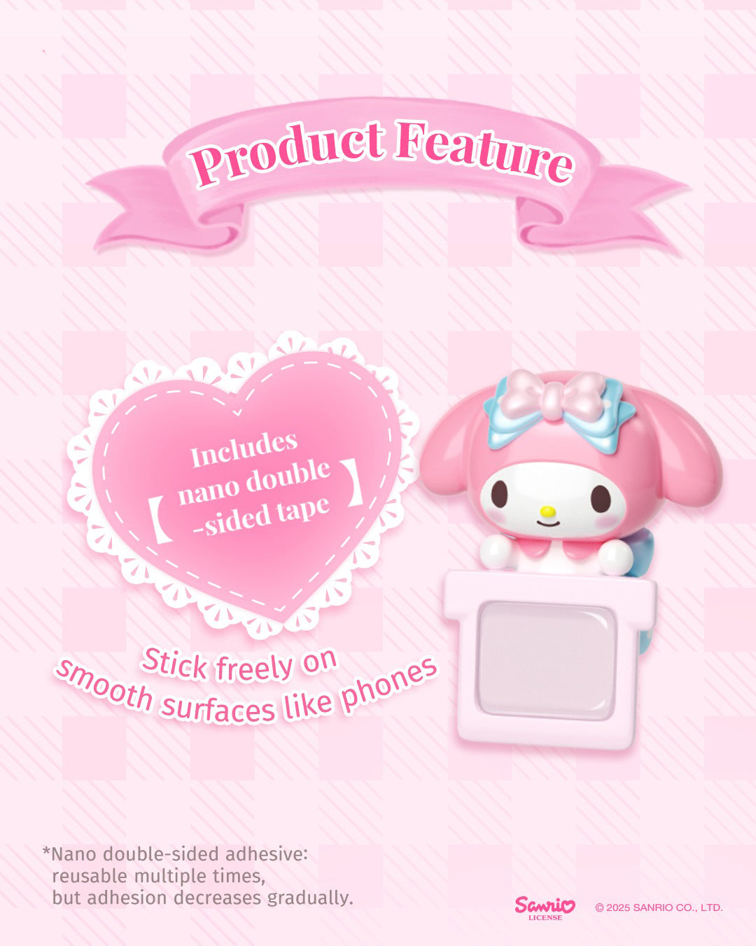 My Melody Bow Sweetheart Peek-A-Pals figure with removable sticker