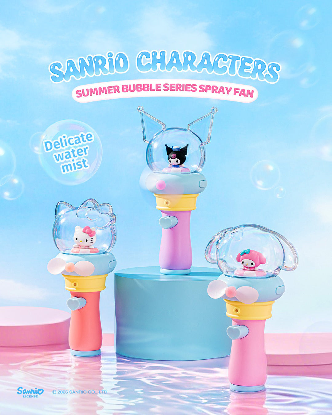 Sanrio Summer Bubble Series character spray fans displayed together