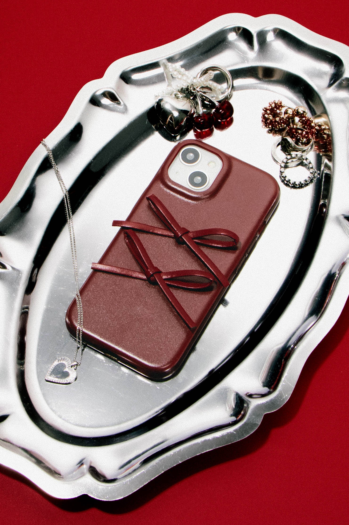 Double Bow Vegan Leather Phone Case for iPhone 15/14/13 Phone Case