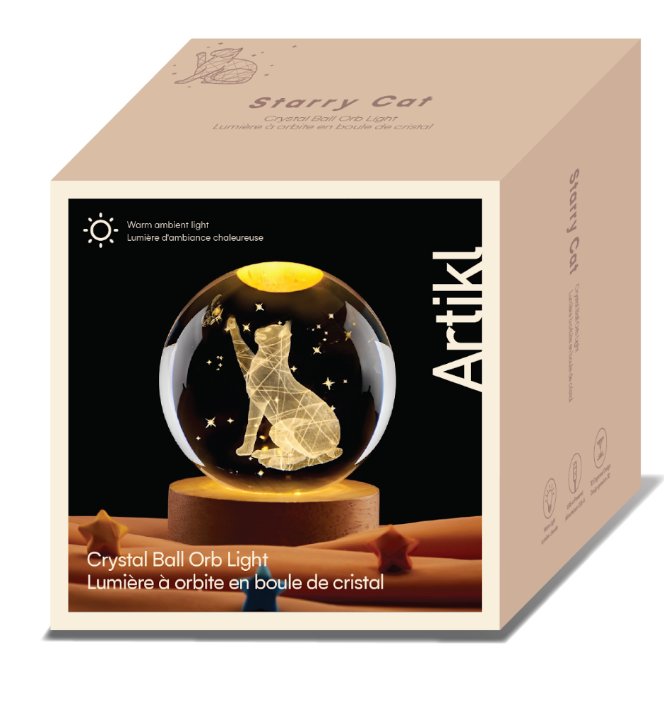Orb Light with LED Wooden Base - Starry Cat