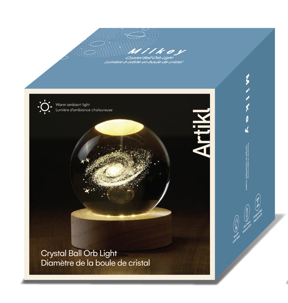 Orb Light with LED Wooden Base - Milkeyway