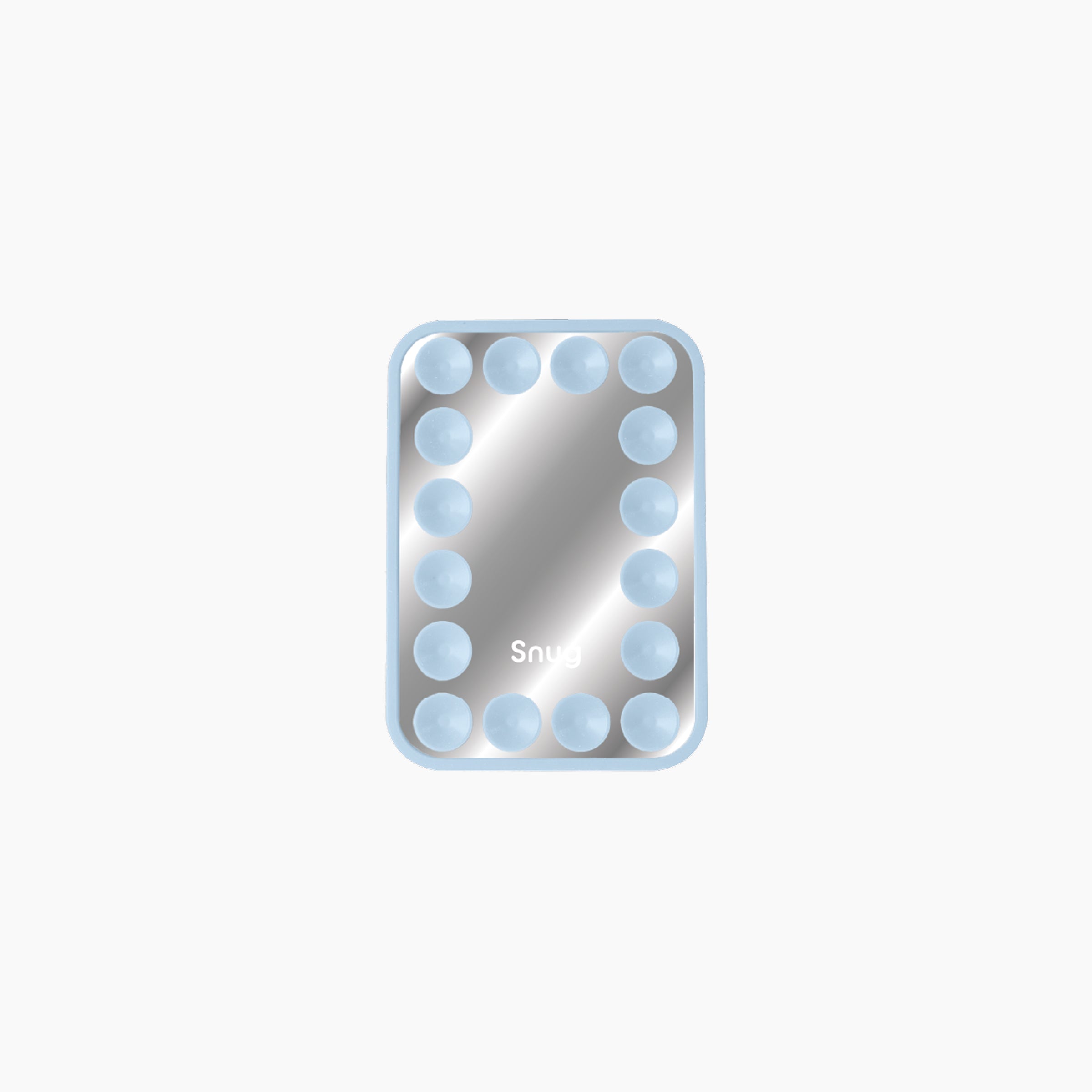 Blue suction phone mirror grip with built-in mirror and reusable suction pad design